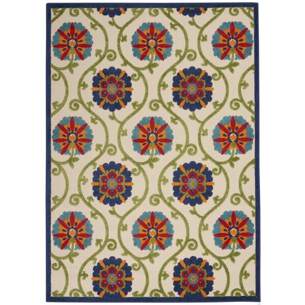 Homeroots 4 x 6 ft. Blue Floral Vines Indoor & Outdoor Area Rug 384971 - main